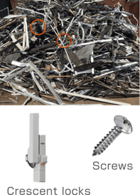 Screws and crescent locks are mixed in